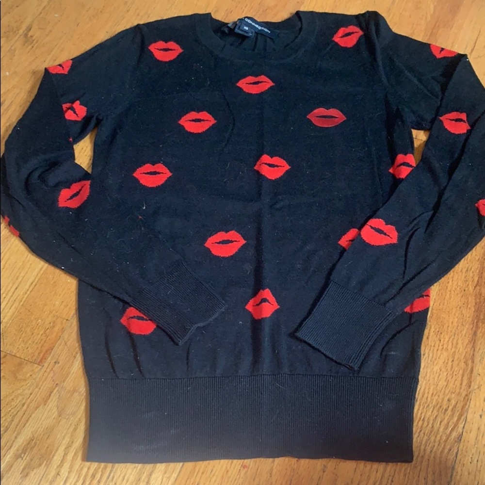 French Connection Black Lip Print Sweater